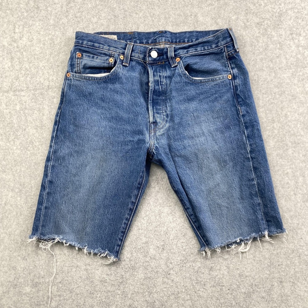 Levis 501 Denim Shorts Mens 31 (29x9) Blue Cutoff Frayed Hem Bermuda Casual